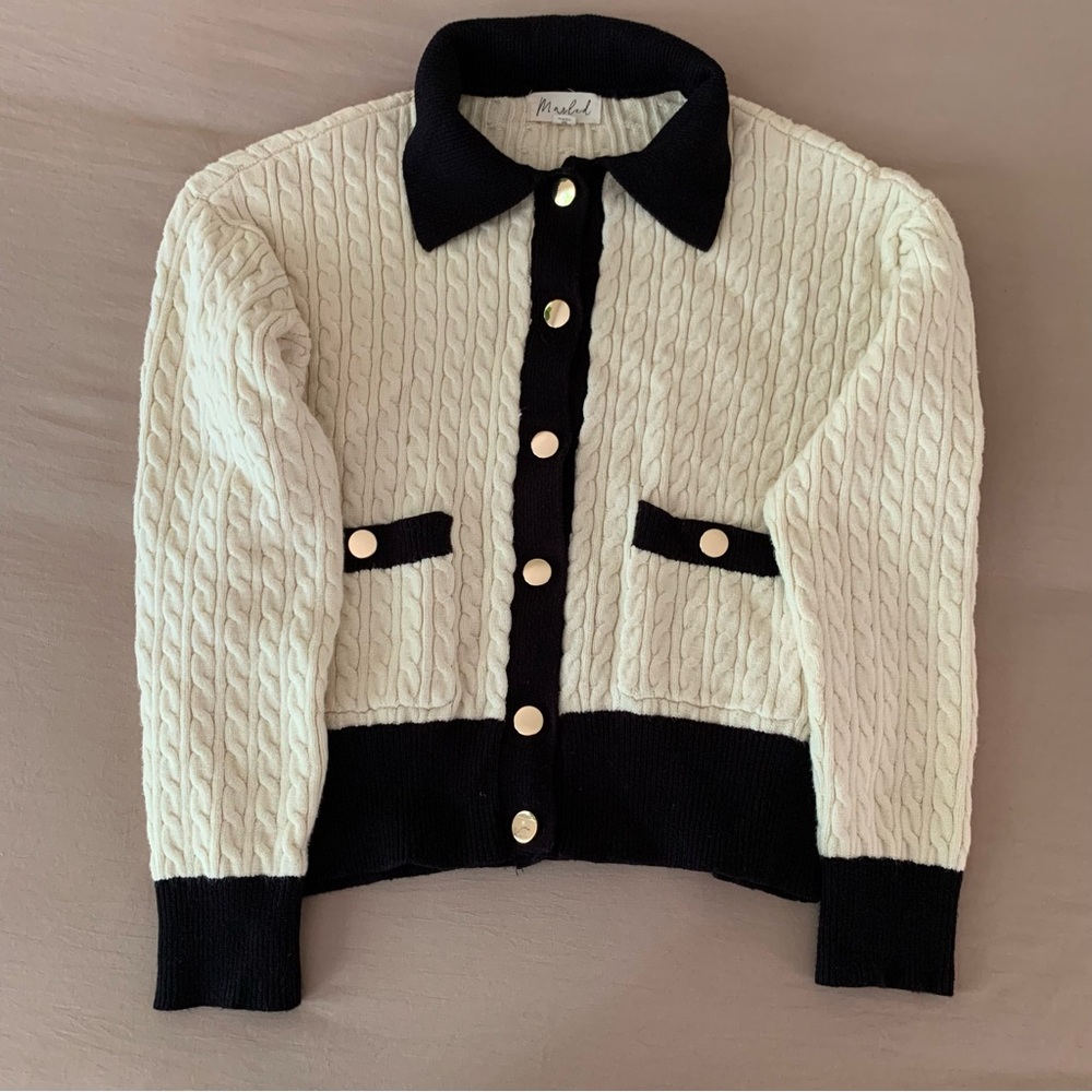 Marled Black and Cream Knit Sweater